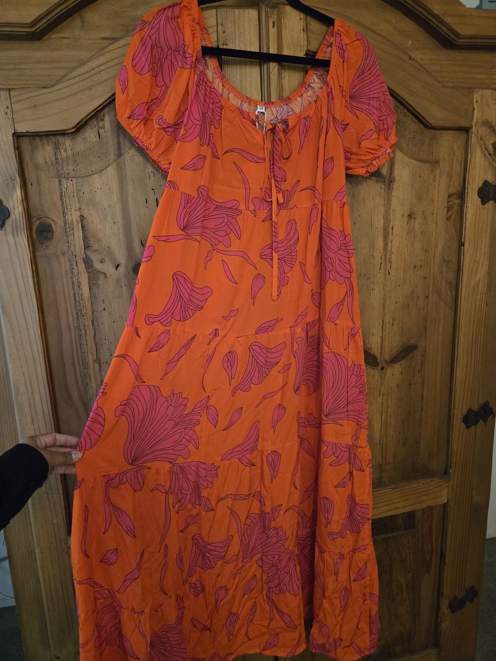 Amazon Orange Maxi Dress with Pink Floral Print